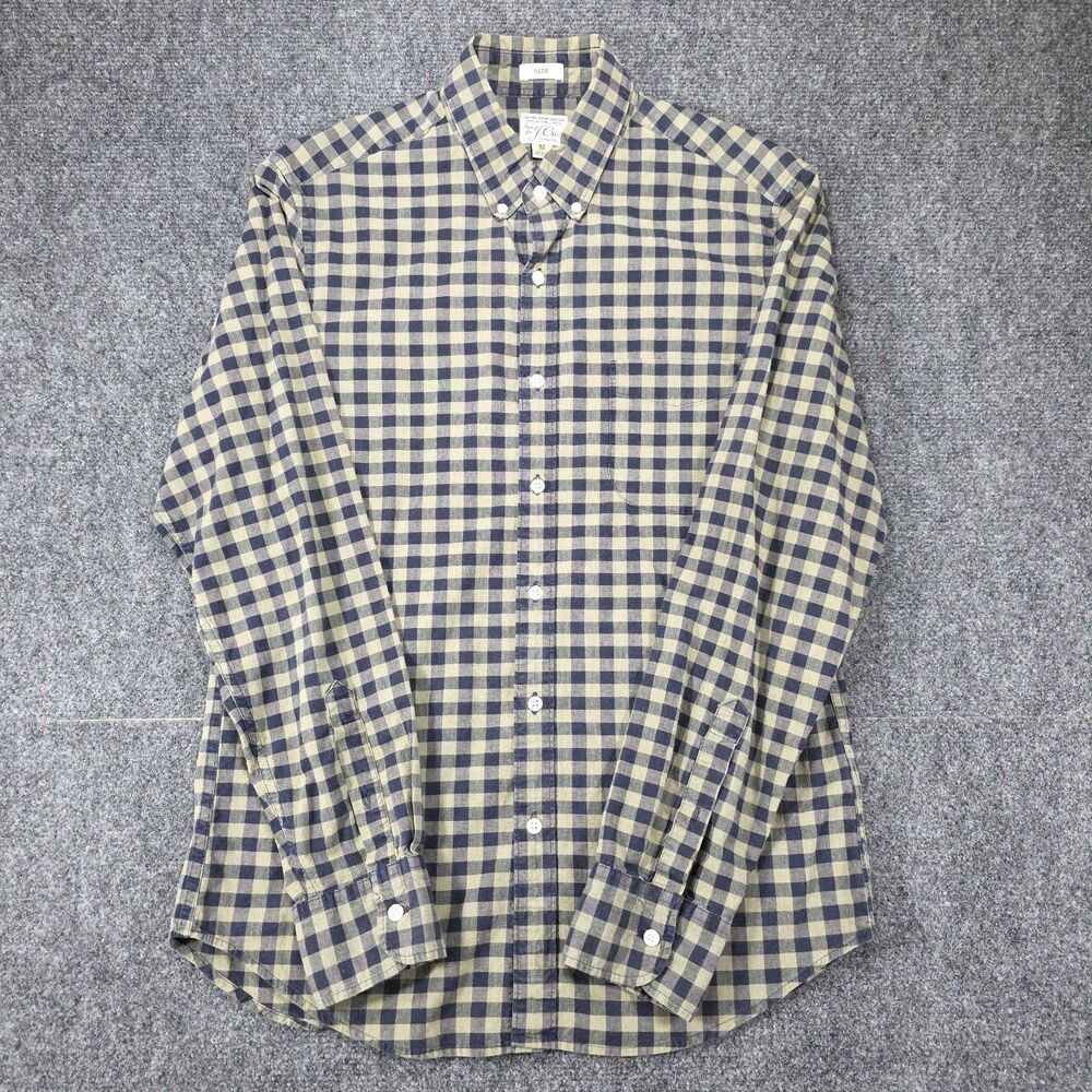 J.Crew Secret Wash Slim Fit Gingham Shirt Men's Medium Organic Cotton Stretch